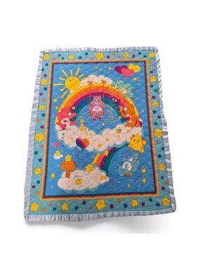 Care Bears Handmade Blanket Quilt Vintage Baby Nursery 106 Cm × 84.5 Cm